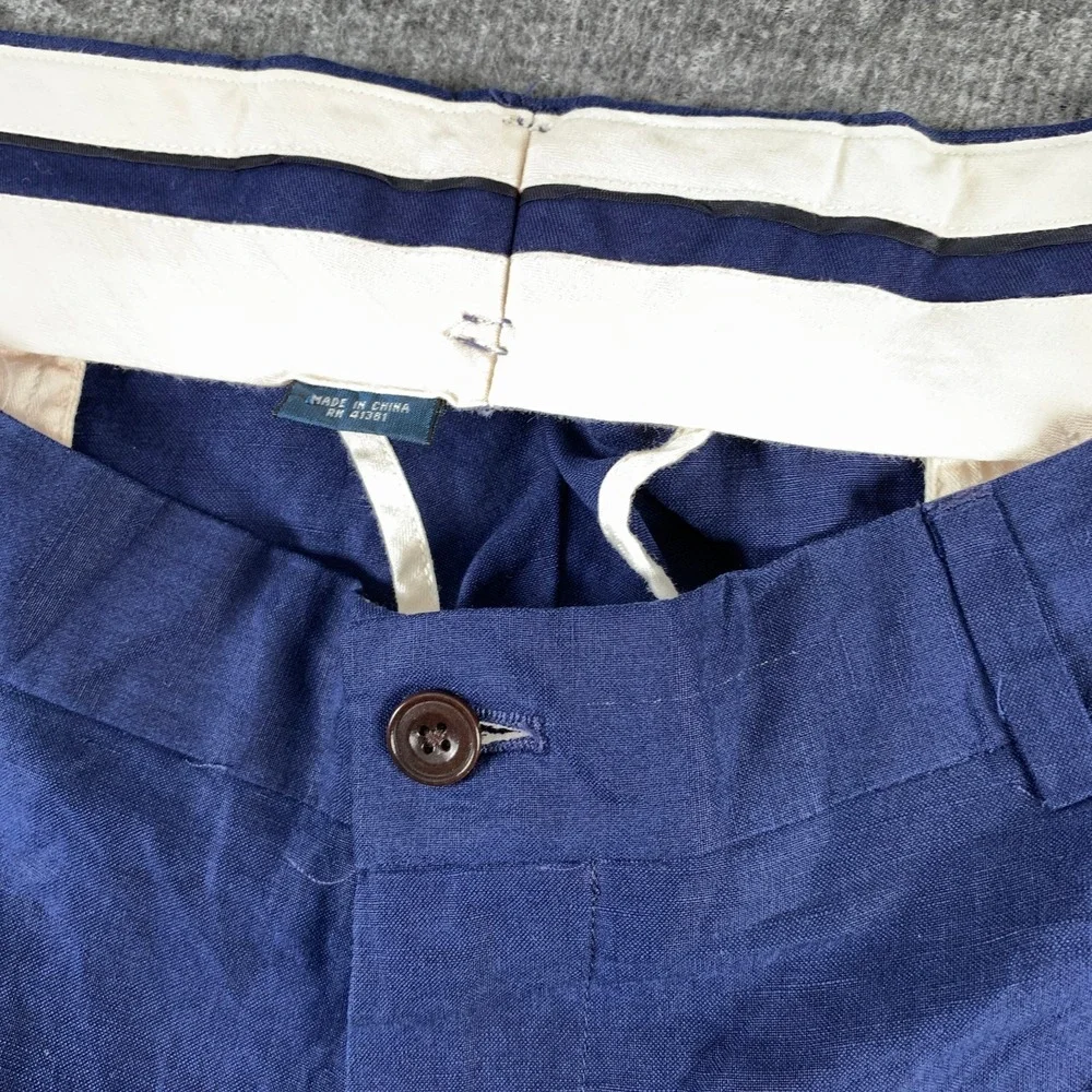 Vintage Polo Ralph Lauren Linen Pants Men 38x32 Blue Silk Trousers Old Money